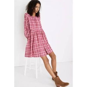 Madewell Plaid Shirred Babydoll Mini Dress NWT Sz. L